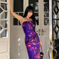 Sexy Purple Print Floral Sheath Halter Chiffon Long Prom Dress Party Dress SH4033