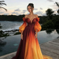 Unique A Line Long Sleeve Orange Ombre Chiffon Prom Dress Evening Dress SH2363