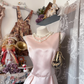 Sweety Light Pink Sheath Bow Satin Backless Graduation Prom Dress SH5371