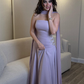 Lilac A Line Strapless Beaded Satin Long Prom Dress Evening Dress SH3316