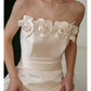 Romantic Camellia A Line Strapless White Satin Wedding Dress SH5079