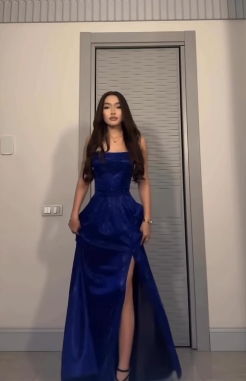 Royal Blue A Line Spaghetti Strap Sequin Prom Dress Evening Dress with Slit SH4347
