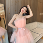 Pink A Line Strapless Tulle Short Outfit Party Dress Homecoming Dress Birthday Dress SH3527