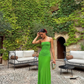 Stunning Sheath Strapless Green Satin Long Prom Dress Evening Dress SH2301