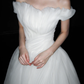 Dreamy Flowy Ball Gown Off the Shoulder White Tulle Long Wedding Dress SH6677