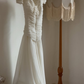 Vintage A Line V Neck Ivory Pleated Chiffon Prom Dress Wedding Dress SH8474