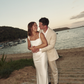 Simple Elegant Sheath Strap White Satin Long Sweep Wedding Dress SH2249