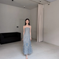 Shiny A Line Spaghetti Strap Exquisite Beaded Blue Tulle Prom Dress Evening Dress SH7716