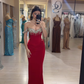 Sexy Mermaid Off the Shoulder Beaded Red Satin Long Prom Dress Evening Dress SH4797