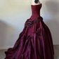 Vintage Burgundy Strapless Beaded Satin Long Prom Dress Party Dress SH5532