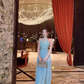 Gentle Baby Blue A Line Halter Beaded Chiffon Open Back Evening Dress Party Dress SH3482