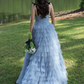 A Line Straps Polka Dots Layered Tulle Long Prom Dress Evening Dress SH1803