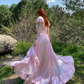 Princess A Line Off the Shoulder Corset Pink Satin Long Sweep Prom Dress with Slit SH2097