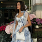 Blue Print Floral A Line Spaghetti Strap Chiffon Long Prom Dress Evening Dress SH6602