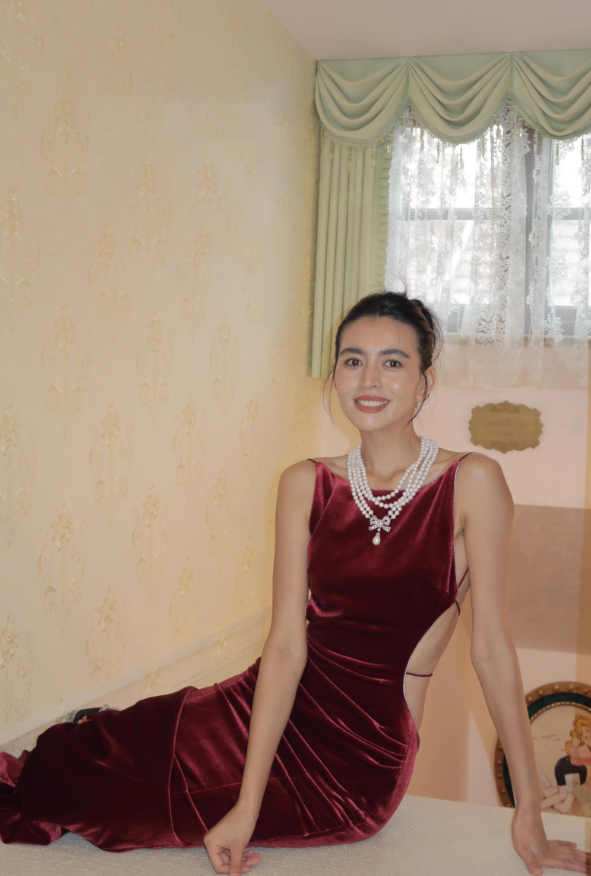 Burgundy Mermaid Velvet Open Back Long Prom Dress Wedding Guest Dress SH4385