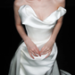 High-class Unique A Line Strapless White Satin Long Wedding Dress SH6629