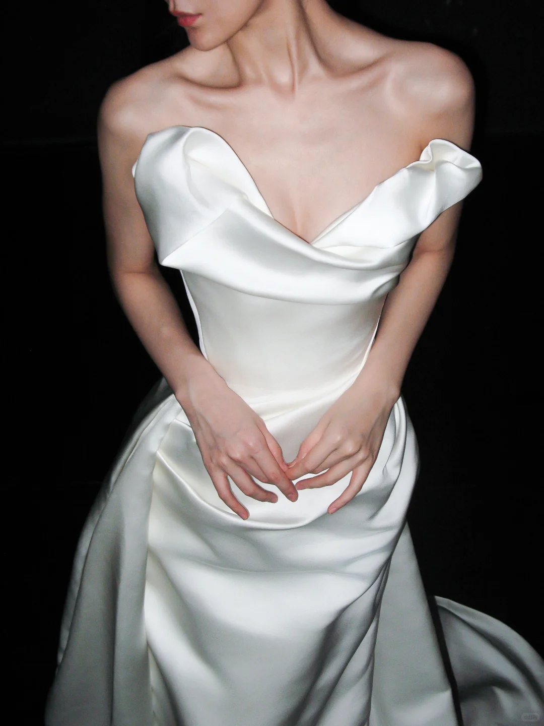High-class Unique A Line Strapless White Satin Long Wedding Dress SH6629