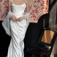 Elegant Simple Sheath Strapless White Pleated Satin Long Wedding Dress SH4755