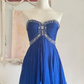 Vintage Blue A Line Sweetheart Neck Rhinestone Ruffle Chiffon Homecoming Dress Outfits SH4554