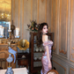 Sexy Purple Sheath Halter Satin Prom Dress Party Dresses with Slit SH4596