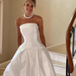 Stunning Ball Gown Strapless White Satin Long Wedding Dresses SH4701