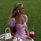 Romantic A Line Off the Shoulder Pink Print Floral Satin Vacation Dress Outfits with Slit SH4360