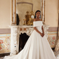 Simple A Line Off the Shoulder White Satin Wedding Dress SH6023