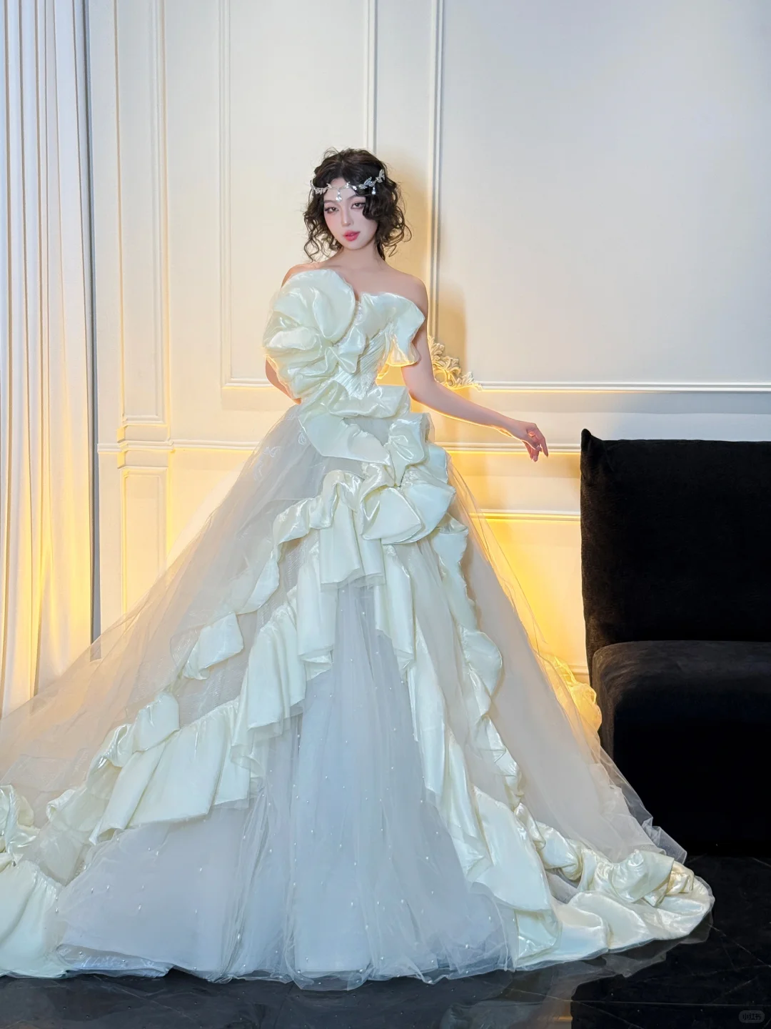 Stunning Ball Strapless White Ruffle Satin Tulle Long Prom Dress Party Dress SH4690