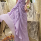 Gentle Pink One Shoulder Floral Pleated Chiffon Long Prom Dresses 16th Birthday Dresses SH4637
