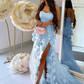 Charming Pink Strapless High Slit Flower Prom Dress SH717