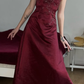 Vintage A Line Strapless Exquisite Beaded Burgundy Satin Prom Dress Evening Dress SH6073