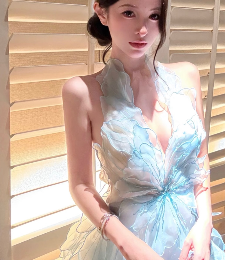 Stunning A Line Halter Layered Baby Blue Tulle Short Prom Dress Homecoming Dress SH8812