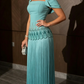Elegant Lake Blue A Line Beaded Tassel Satin Prom Dress Evening Dress SH7257