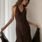 Vintage Mermaid Sleeveless Halter Brown Long Prom Dress SH1378