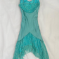 Blue Retro A Line Spaghetti Straps Beaded Lace Satin Homecoming Dress Cocktail Dress SH3546