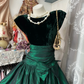 Vintage Hunter Green A Line Round Neck Velvet Satin Short Prom Dress SH5247