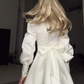 Black Bow A Line Long Sleeve V Neck Satin Short Homecoming Dress Cocktail Dress Outfits SH3563