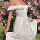 Simple A Line Off the Shoulder White Lace Satin Prom Dress Evening Dress SH4876