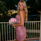 Sparkly Sheath Sweetheart Pink Short Homecoming Dress with Beading SH7458