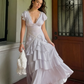 Light Purple A Line V Neck Layered Chiffon Long Prom Dress Outfits SH5494