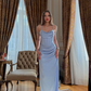 Elegant Baby Blue Sheath Spaghetti Strap Satin Long Evening Dress Prom Dress SH4830