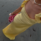 Yellow A Line Straps Satin Open Back Long Prom Dress Outfits SH4806