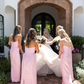 Simple Pink Sheath Strapless Satin Long Bridesmaid Dress SH6308