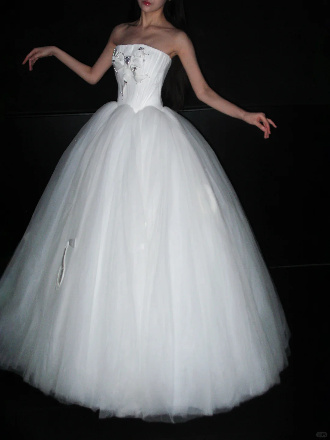 Sweety A Line Strapless Bow Knot White Tulle Long Wedding Dress SH8928