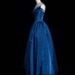 Elegant A Line Strapless Blue Tulle Long Prom Dress Graduation Prom Dress SH2475