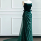 Green A Line Strapless Velvet Sequin Long Sweep Prom Dress Graduation Prom Dress SH2492
