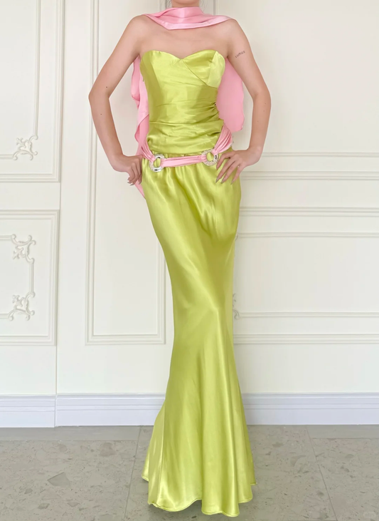 Fresh Free Vintage Mermaid Strapless Simple Satin Long Prom Dress Wedding Guest Dress SH5501