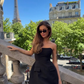 Simple A Line Strapless Black Satin Cocktail Dress Homecoming Dress SH6136