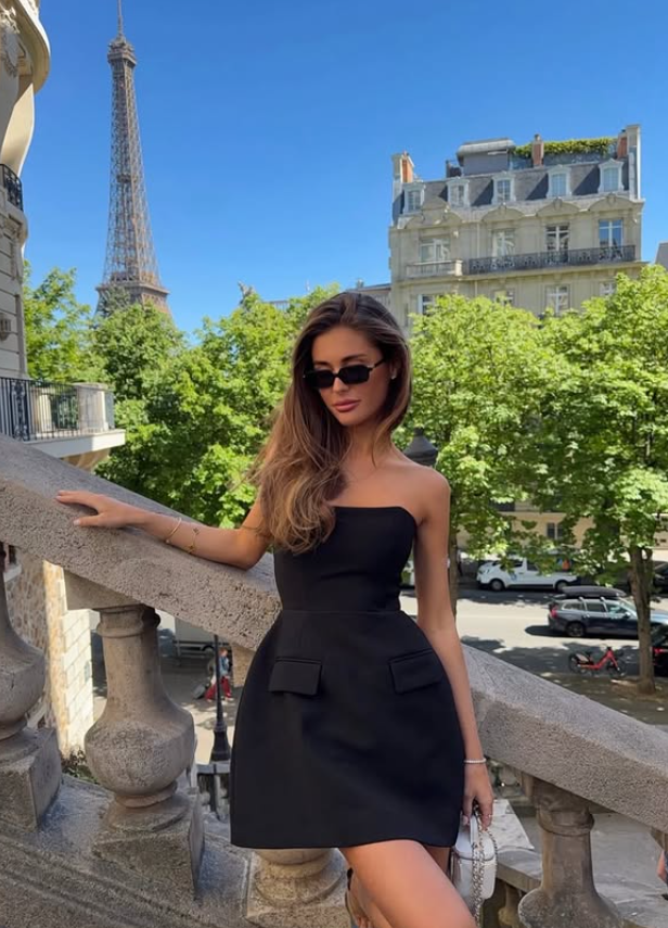 Simple A Line Strapless Black Satin Cocktail Dress Homecoming Dress SH6136