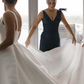 Navy Blue Mermaid V Neck Satin Long Bridesmaid Dress Evening Dress with Bow SH3272